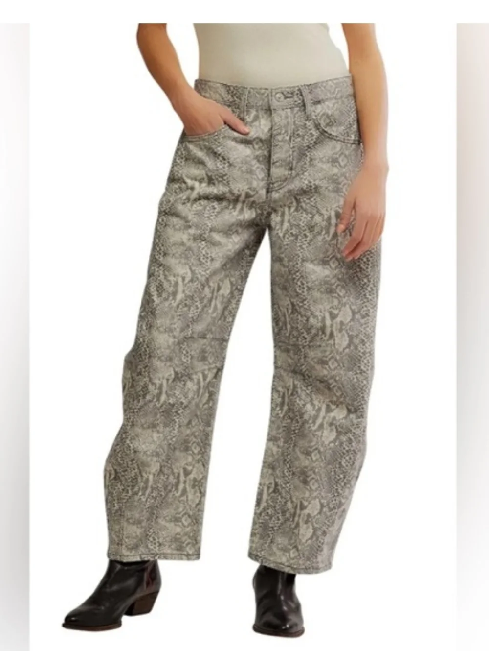 NWOT We The Free Good Luck Printed Barrel Jeans-Snake Combo
